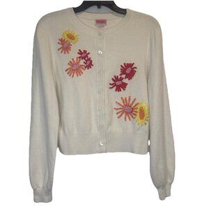 Kate Spade Women’s Embellished Silk Floral Button Up Cardigan Sweater Top Sz M